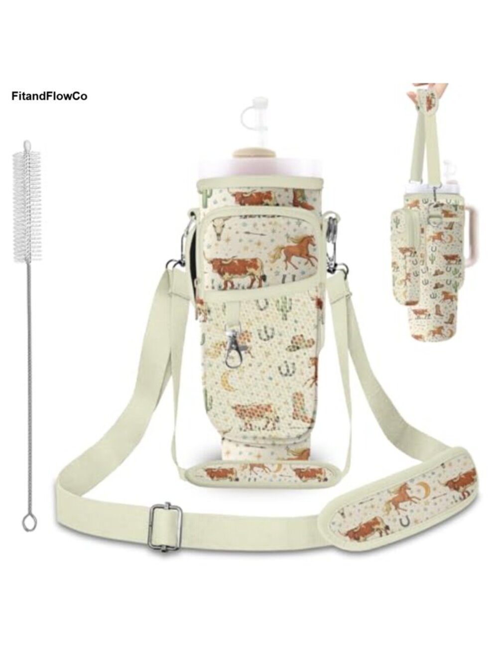 Neoprene Water Bottle Carrier Bag with Strap 3 Pockets